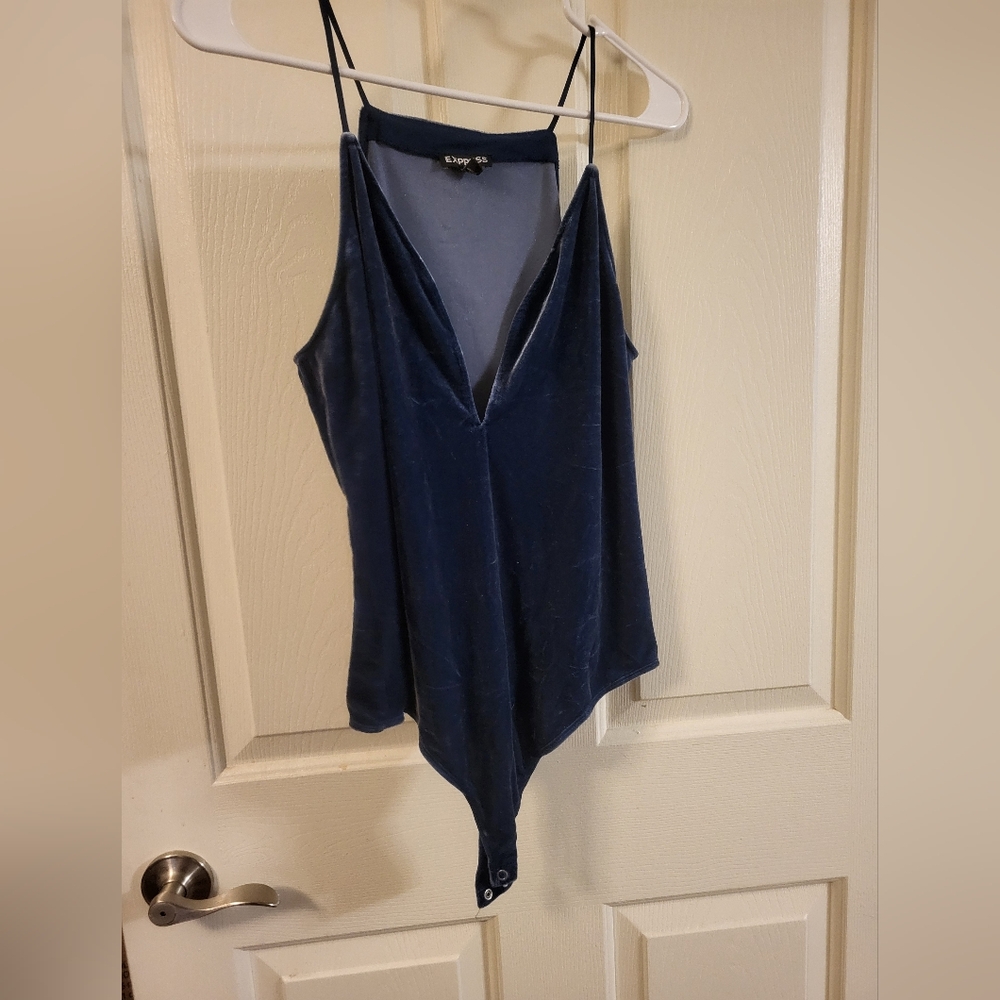 Blue velvet v-neck body suit